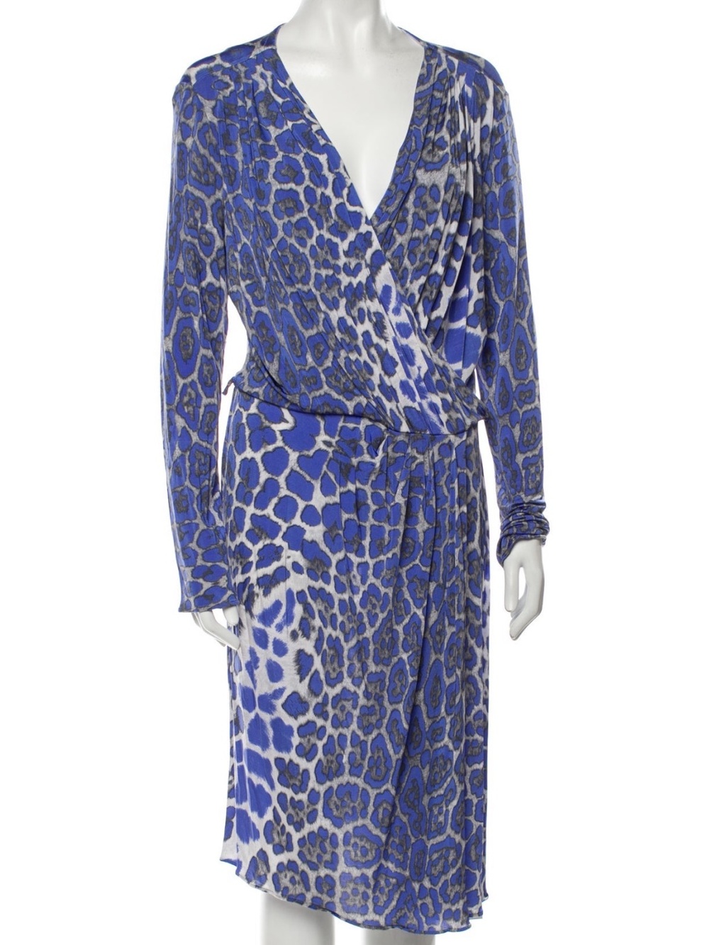 Vintage Blumarine Blue leopard Print Wrap Dress
